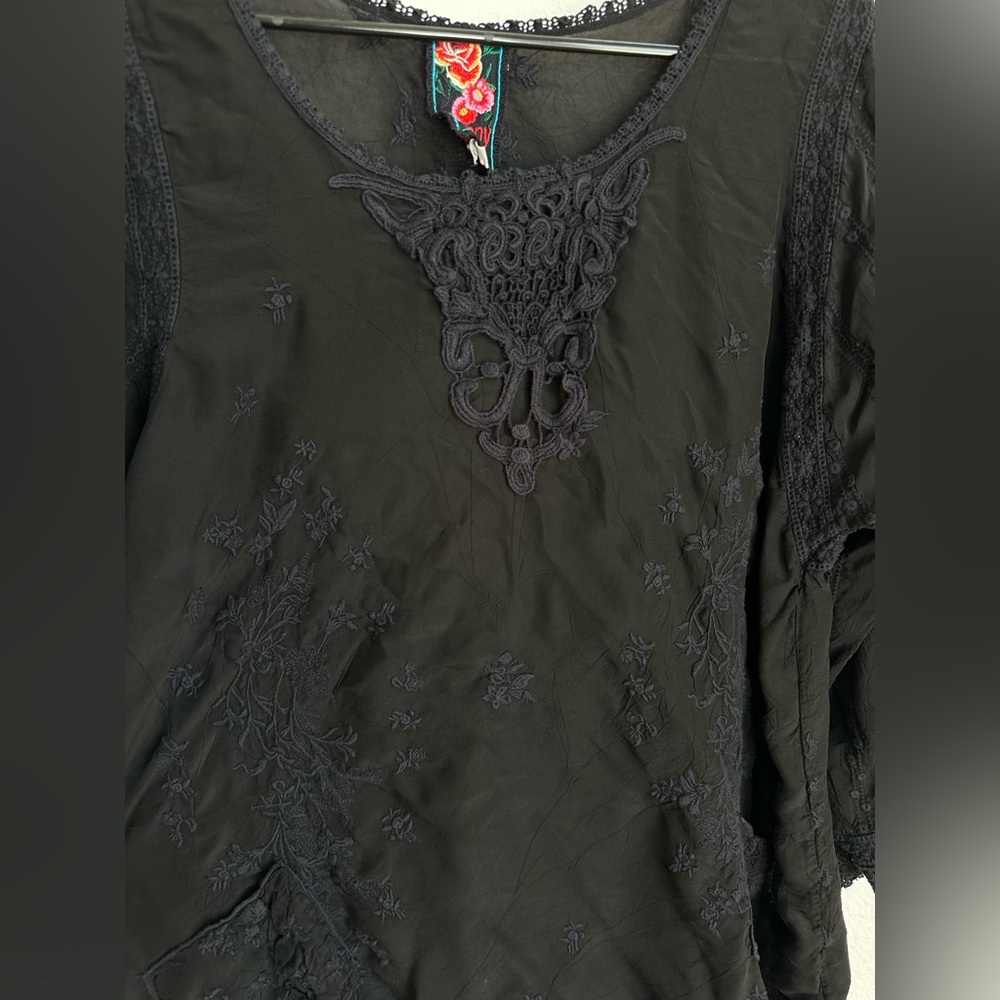 Johnny Was Embroidered Crochet-Trim floral Tunic Dress XL bohemian - Picture 5 of 13